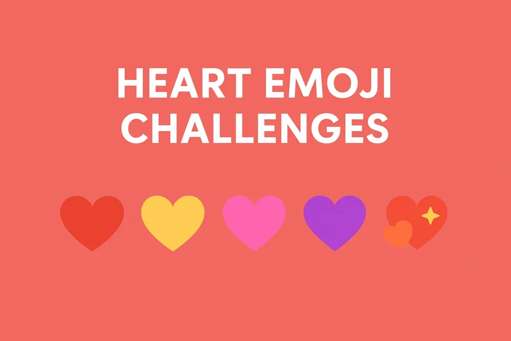 Heart emoji challenge graphic showing colorful heart emojis for social media fun